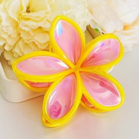 ACCESORII PAR - Clama Par Floare Roz Galben, Accesorii Par, Clama Flori