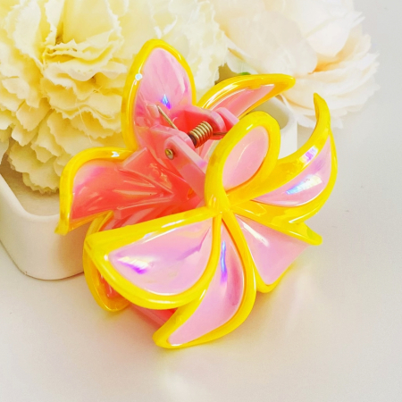 Clama Par Floare Roz Galben, Accesorii Par, Clama Flori [4]