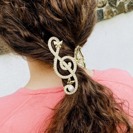 Clama Par Cheie Sol Cristale, Agrafa de Par, Accesorii Par, Clame Par [4]