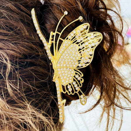 ACCESORII PAR - Clama Par Fluture Cristale, Accesorii Par, Clama Metal