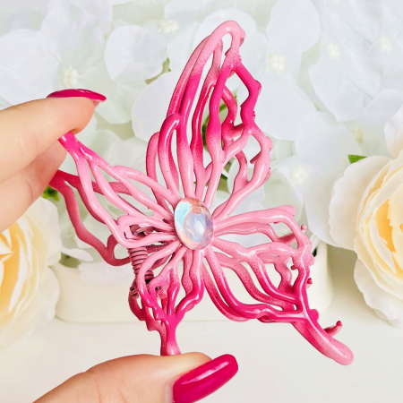 Clama Par Fluture Roz XL, Accesorii Par, Clama Metal [5]