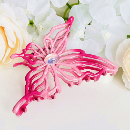 Clama Par Fluture Roz XL, Accesorii Par, Clama Metal [2]