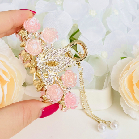 Clama Par Fluture & Flori Roz, Accesorii Par, Clama Metal [3]