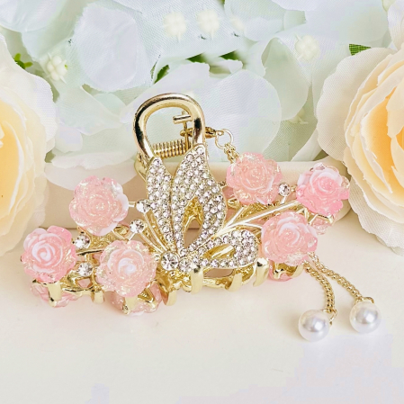 Clama Par Fluture & Flori Roz, Accesorii Par, Clama Metal [5]