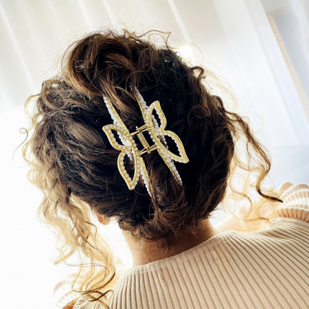 ACCESORII PAR - Clama Par Fluture cu Perle, Accesorii Par, Clama Metal