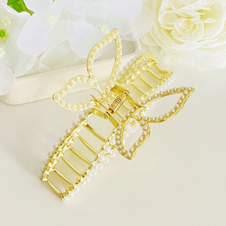 Clama Par Fluture cu Perle, Accesorii Par, Clama Metal [3]