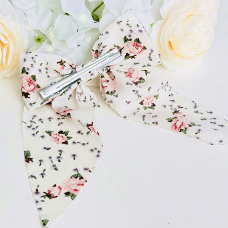 Clama Par Fundita Alba cu Floricele, Accesorii Par, Clama metal [5]