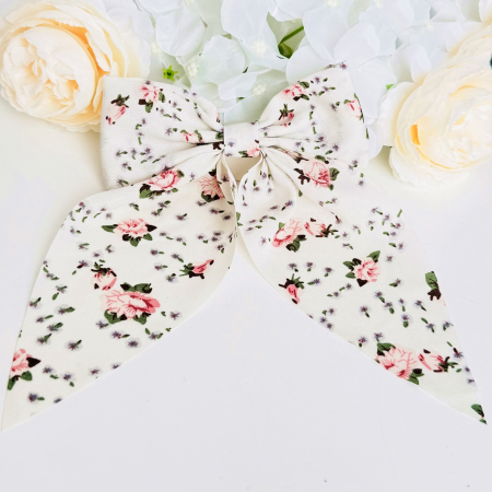 Clama Par Fundita Alba cu Floricele, Accesorii Par, Clama metal [3]