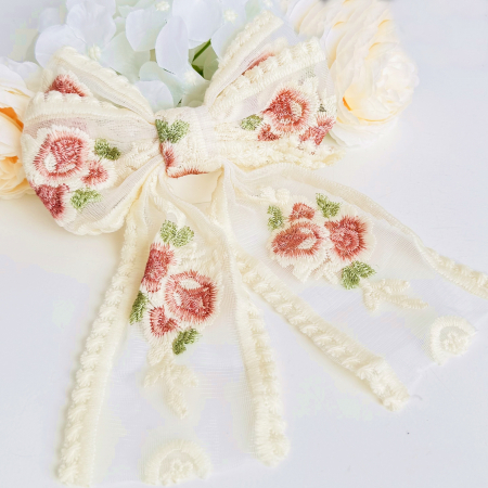 Clama Par Fundita Broderie Flori Roz, Accesorii Par, Clama metal [2]