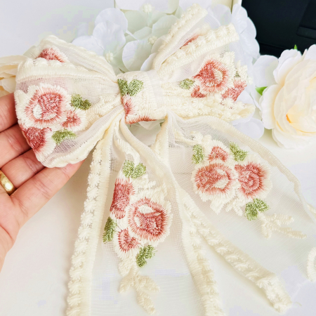 Clama Par Fundita Broderie Flori Roz, Accesorii Par, Clama metal [1]