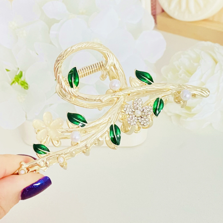 Clama Par Flori & Frunze Verzi, Agrafa de Par, Accesorii Par [3]