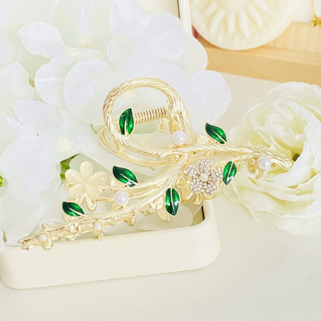 ACCESORII PAR - Clama Par Flori & Frunze Verzi, Agrafa de Par, Accesorii Par