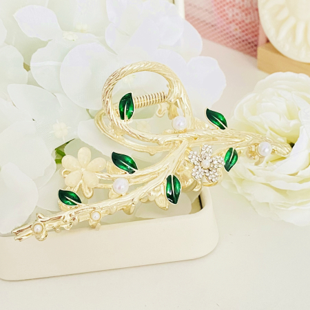 Clama Par Flori & Frunze Verzi, Agrafa de Par, Accesorii Par [4]