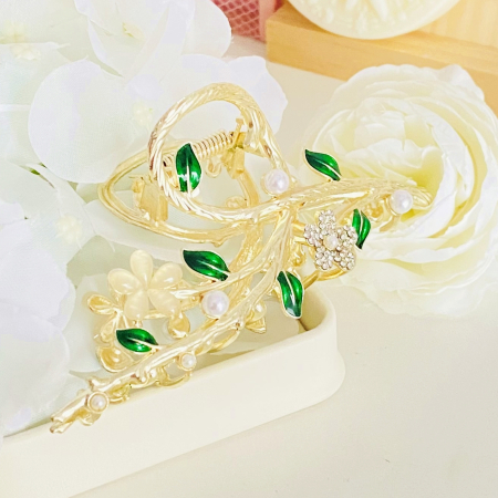 Clama Par Flori & Frunze Verzi, Agrafa de Par, Accesorii Par [1]