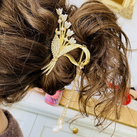 ACCESORII PAR - Clama Par Lacramioare Albe, Agrafa de Par, Accesorii Par, Clama metal