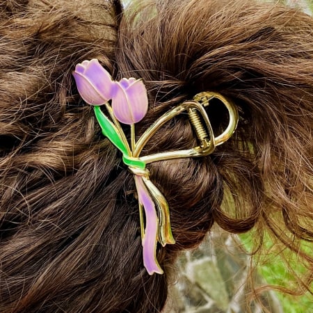 ACCESORII PAR - Clama Par Lalele Mov,  Accesorii Par, Clama Metal