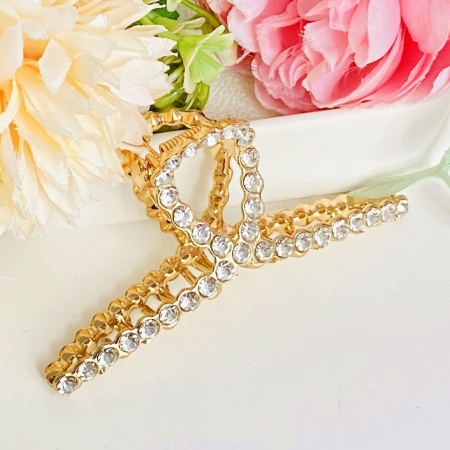 Clama de Par Aurie cu Cristale, Agrafa de Par, Accesorii Par, Clama metal [3]