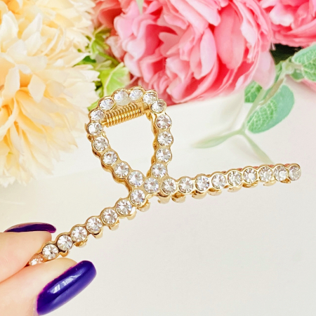 Clama de Par Aurie cu Cristale, Agrafa de Par, Accesorii Par, Clama metal [2]