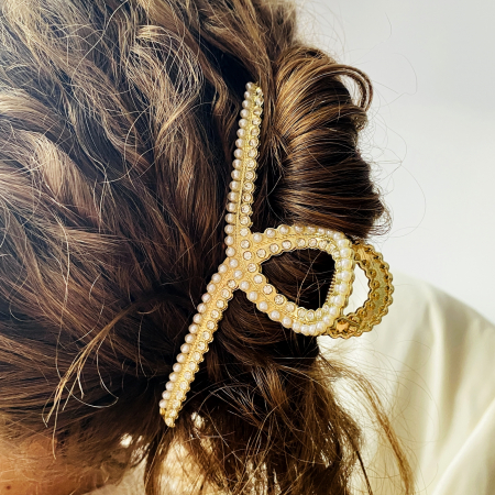 Clama Aurie cu Perle, Agrafa de Par, Accesorii Par, Clama metal [3]