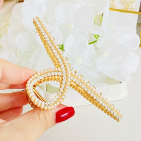 Clama Aurie cu Perle, Agrafa de Par, Accesorii Par, Clama metal [2]