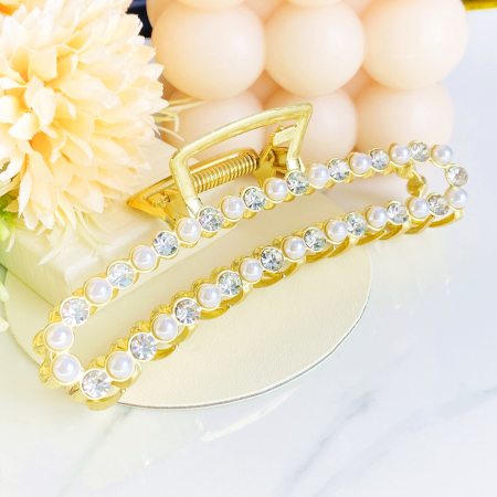 Clama Aurie cu Perle, Agrafa de Par, Accesorii Par, Clama metal [3]