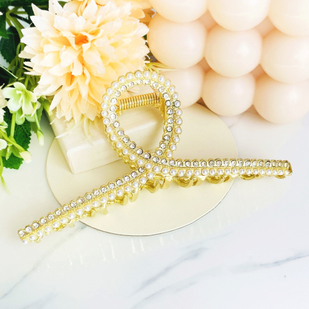 Clama Aurie cu Perle, Agrafa de Par, Accesorii Par, Clama metal [6]