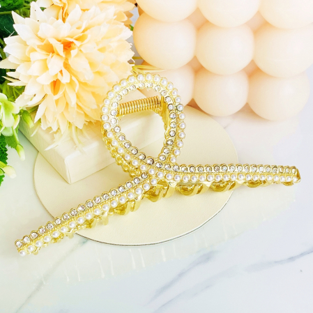 Clama Aurie cu Perle, Agrafa de Par, Accesorii Par, Clama metal [0]