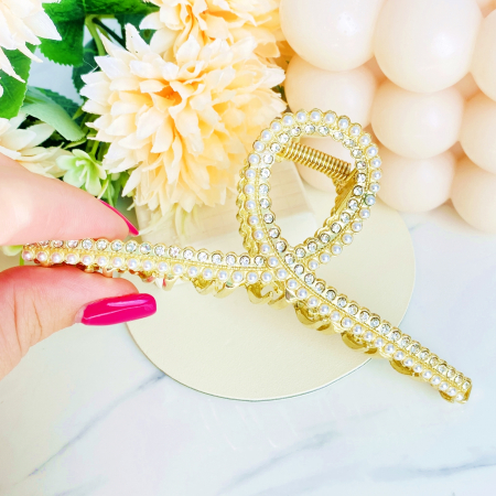 Clama Aurie cu Perle, Agrafa de Par, Accesorii Par, Clama metal [4]