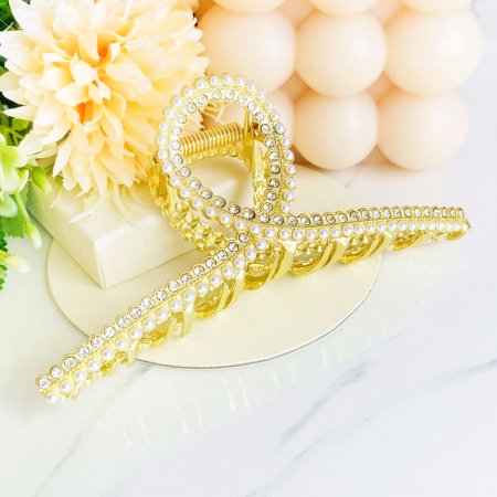 Clama Aurie cu Perle, Agrafa de Par, Accesorii Par, Clama metal [7]