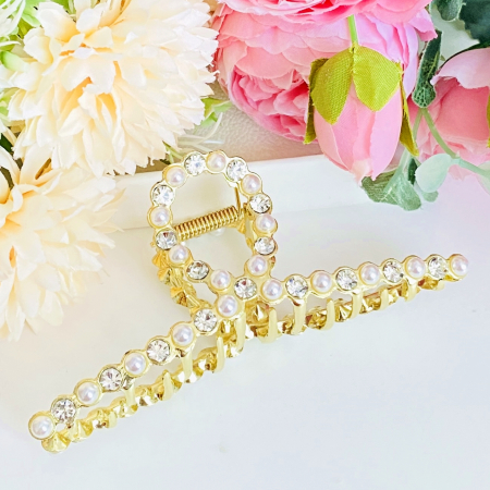 Clama Aurie Perle si Cristale, Agrafa de Par, Accesorii Par, Clama Metal [5]