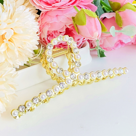 Clama Aurie Perle si Cristale, Agrafa de Par, Accesorii Par, Clama Metal [8]