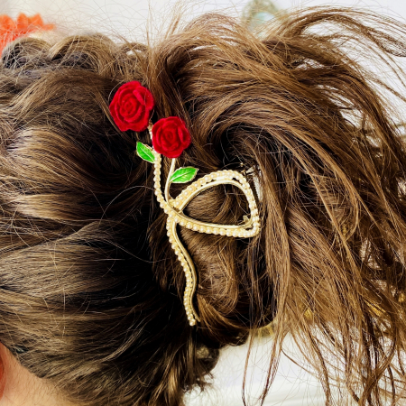 Clama Par Trandafiri Rosii & Perle, Agrafa de Par, Accesorii Par, Clama metal [3]