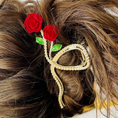 Clama Par Trandafiri Rosii & Perle, Agrafa de Par, Accesorii Par, Clama metal [8]