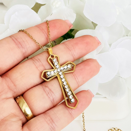 Colier Cruciulita Cristale - Otel Inoxidabil, Lantisoare Coliere Dama, Bijuterii Inox [1]