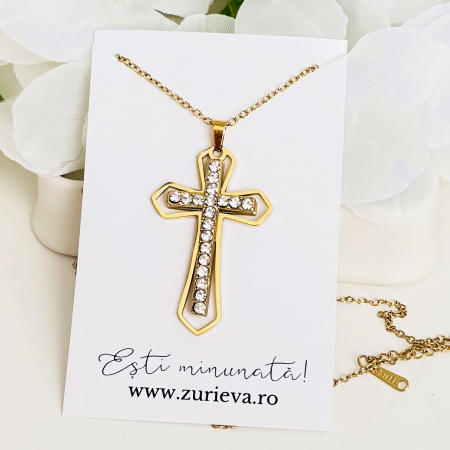 Colier Cruciulita Cristale - Otel Inoxidabil, Lantisoare Coliere Dama, Bijuterii Inox [2]