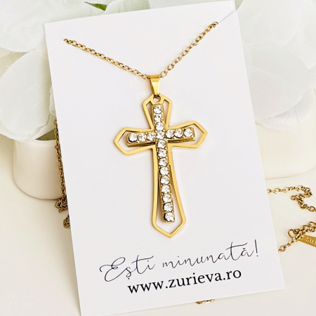 Colier Cruciulita Cristale - Otel Inoxidabil, Lantisoare Coliere Dama, Bijuterii Inox [0]