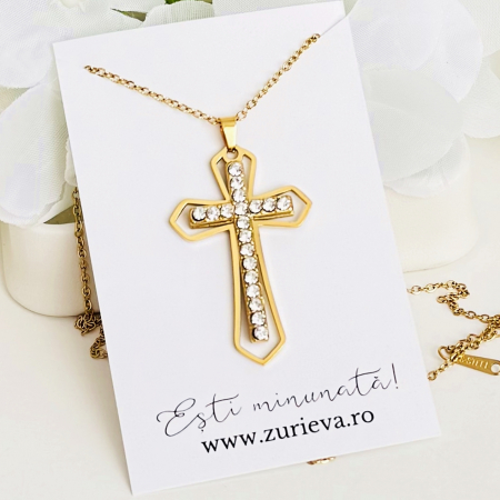 Colier Cruciulita Cristale - Otel Inoxidabil, Lantisoare Coliere Dama, Bijuterii Inox [3]