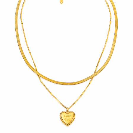 Colier Dublu Inima Love You - Otel Inoxidabil, Coliere Dama, Bijuterii Inox [3]