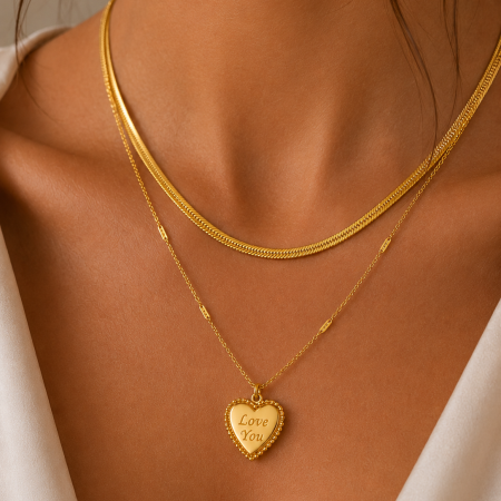 Colier Dublu Inima Love You - Otel Inoxidabil, Coliere Dama, Bijuterii Inox [1]