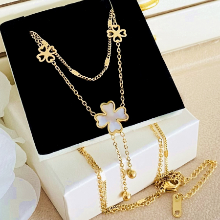 COLIERE Otel Inoxidabil - Colier Dublu Trifoi - Otel Inoxidabil, Lantisoare Coliere Dama, Bijuterii Inox