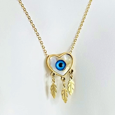 BIJUTERII OTEL INOXIDABIL - Colier Evil Eye Heart - Otel Inoxidabil, Lantisoare Coliere Dama, Bijuterii Inox