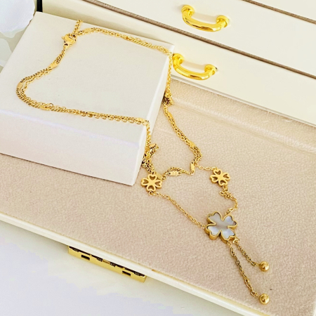 Colier Dublu Trifoi - Otel Inoxidabil, Lantisoare Coliere Dama, Bijuterii Inox [2]