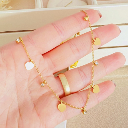 Colier Inimi & Cristale - Otel Inoxidabil, Lantisoare Coliere Dama, Bijuterii Inox [1]