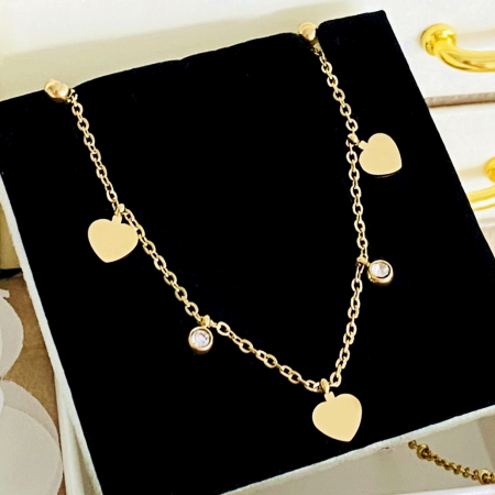 COLIERE Otel Inoxidabil - Colier Inimi & Cristale - Otel Inoxidabil, Lantisoare Coliere Dama, Bijuterii Inox