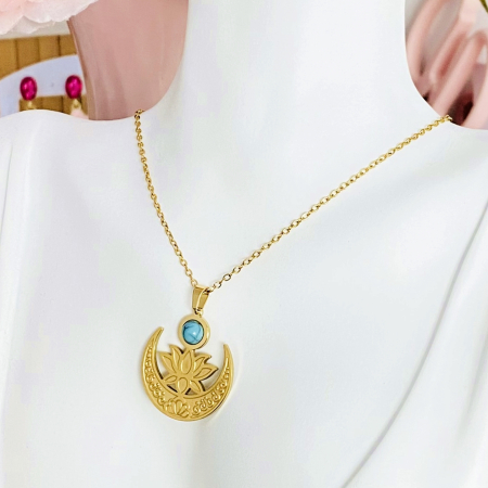 Colier Floare Lotus - Otel Inoxidabil, Lantisoare Coliere Dama, Bijuterii Inox [8]