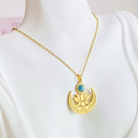 COLIERE Otel Inoxidabil - Colier Floare Lotus - Otel Inoxidabil, Lantisoare Coliere Dama, Bijuterii Inox