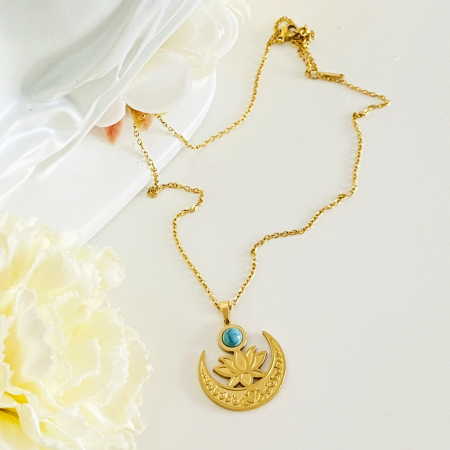 Colier Floare Lotus - Otel Inoxidabil, Lantisoare Coliere Dama, Bijuterii Inox [5]