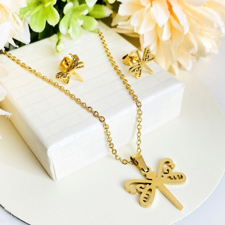 Set Colier si Cercei Libelule Otel Inoxidabil, Bijuterii Stainless Steel [5]