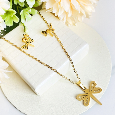 Set Colier si Cercei Libelule Otel Inoxidabil, Bijuterii Stainless Steel [4]