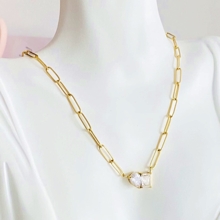 Colier 2 Cristale - Otel Inoxidabil, Lantisoare Coliere Dama, Bijuterii Inox [4]